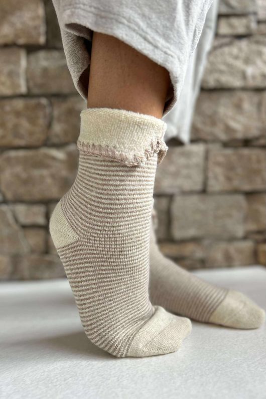 Laundry B Terry & Wool Luxury Socks Pinstripe Latte 
